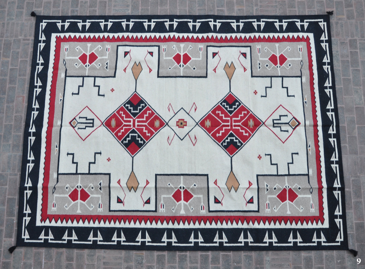 Navajo Dhurrie Patterned Wool Rugs  - Multi Coloured 9 x 12