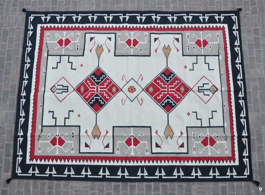 Navajo Dhurrie Patterned Wool Rugs  - Multi Coloured 9 x 12