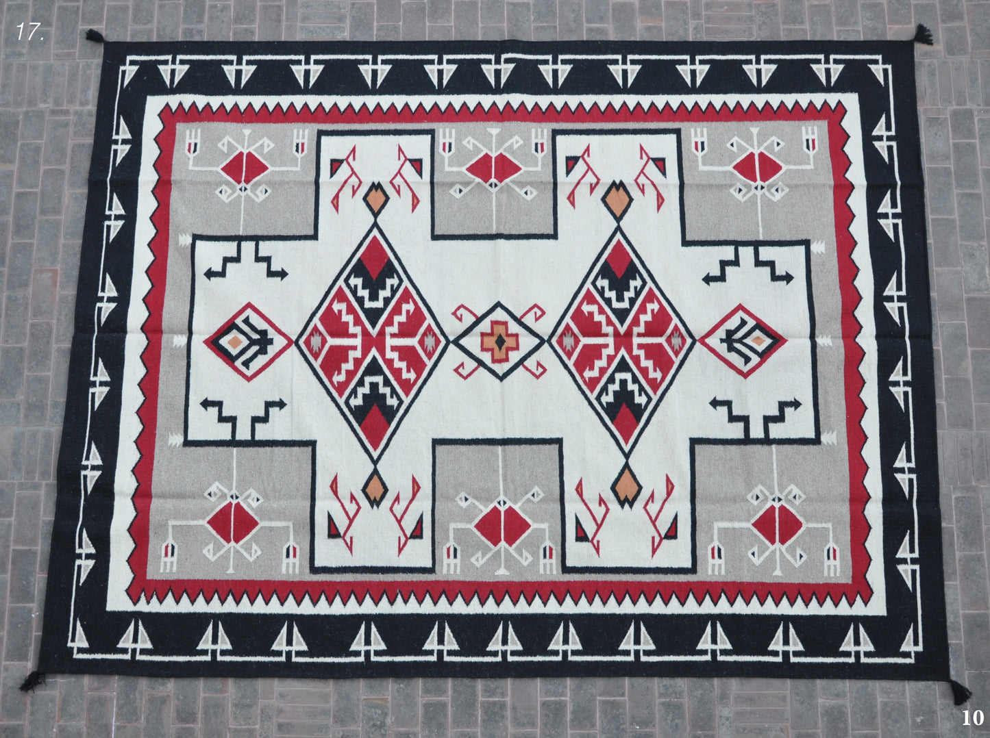 Navajo Dhurrie Patterned Wool Rugs  - Multi Coloured 9 x 12