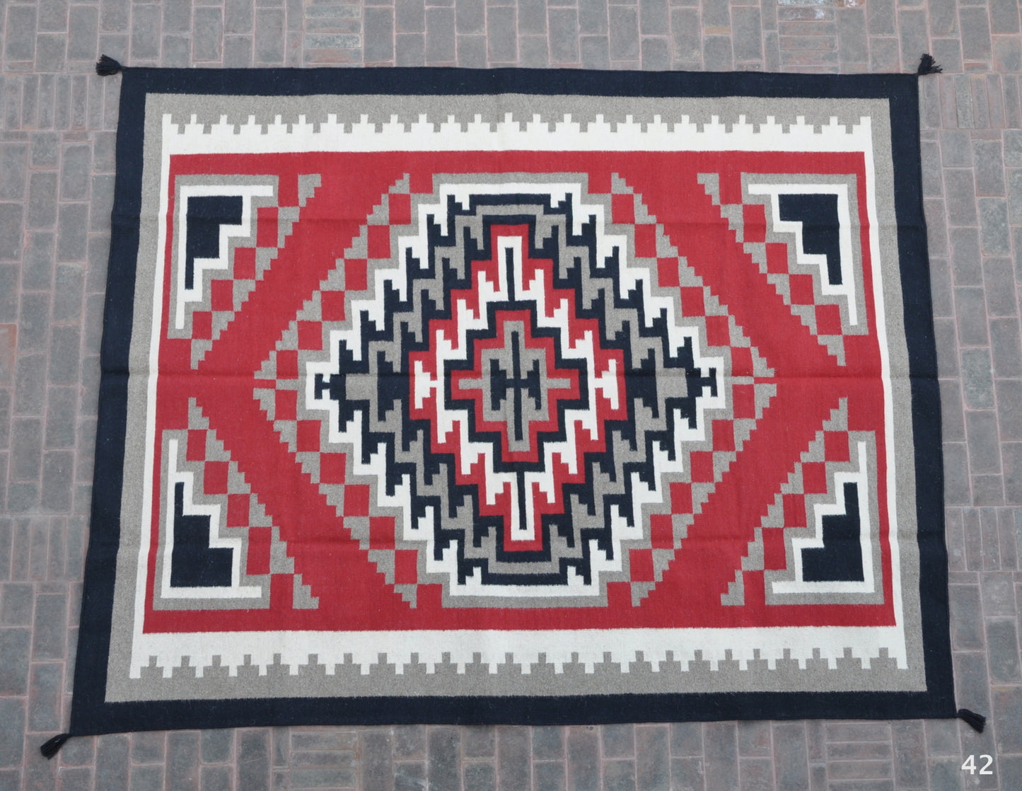 Navajo Dhurrie Patterned Wool Rugs  - Multi Coloured 8 x 10