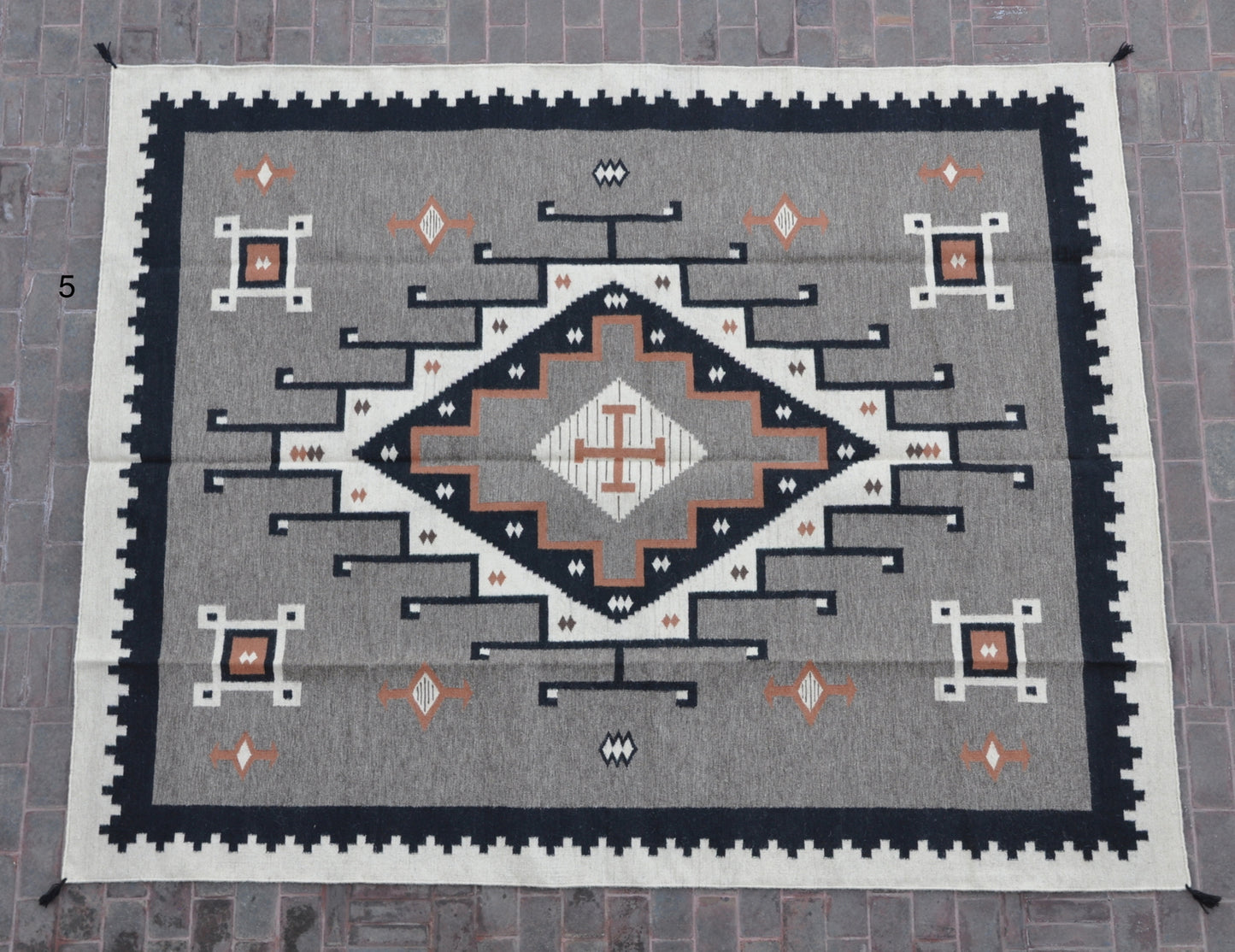 Navajo Dhurrie Patterned Wool Rugs  - Multi Coloured 8 x 10