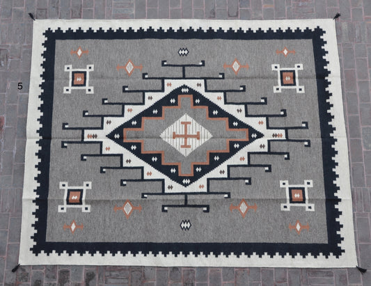 Navajo Dhurrie Patterned Wool Rugs  - Multi Coloured 8 x 10