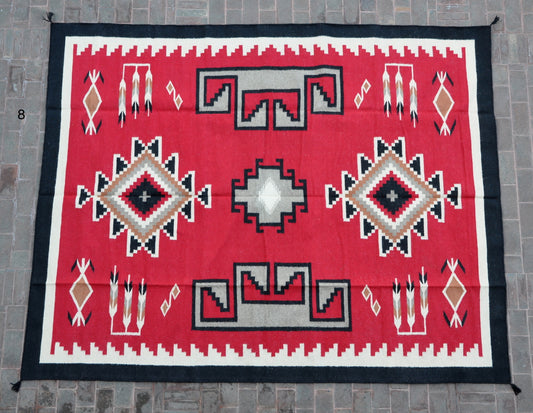 Navajo Dhurrie Patterned Wool Rugs  - Multi Coloured 8 x 10