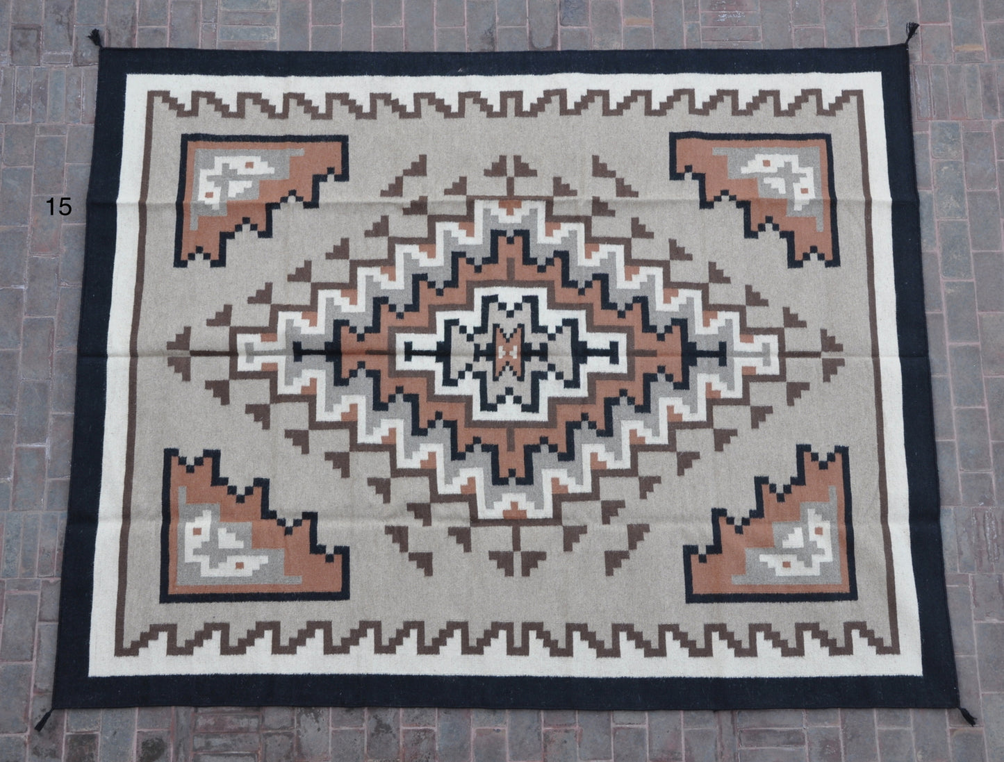 Navajo Dhurrie Patterned Wool Rugs  - Multi Coloured 8 x 10