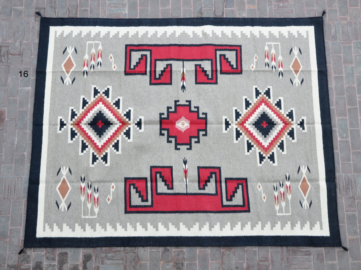 Navajo Dhurrie Patterned Wool Rugs  - Multi Coloured 8 x 10