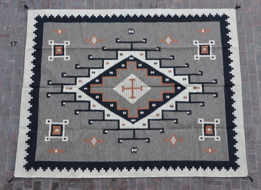 Navajo Dhurrie Patterned Wool Rugs  - Multi Coloured 8 x 10