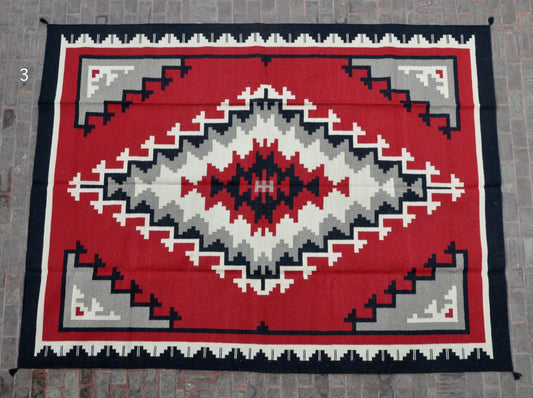 Navajo Dhurrie Patterned Wool Rugs  - Multi Coloured 9 x 12