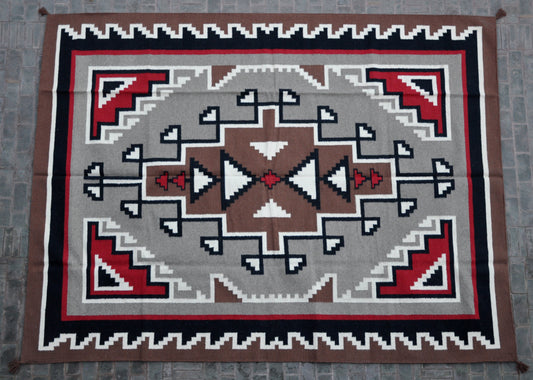 Navajo Dhurrie Patterned Wool Rugs  - Multi Coloured 9 x 12