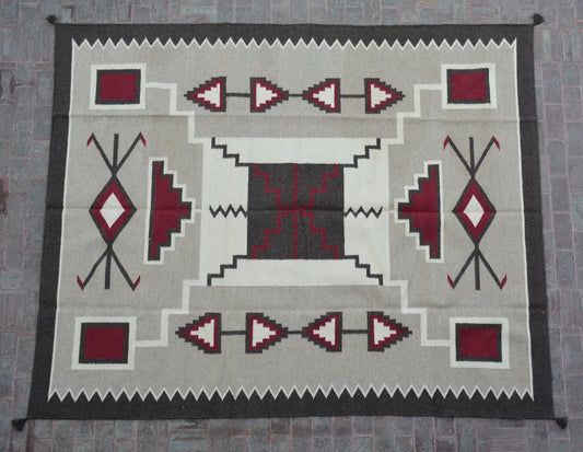 Navajo Dhurrie Patterned Wool Rugs  - Multi Coloured 8 x 10