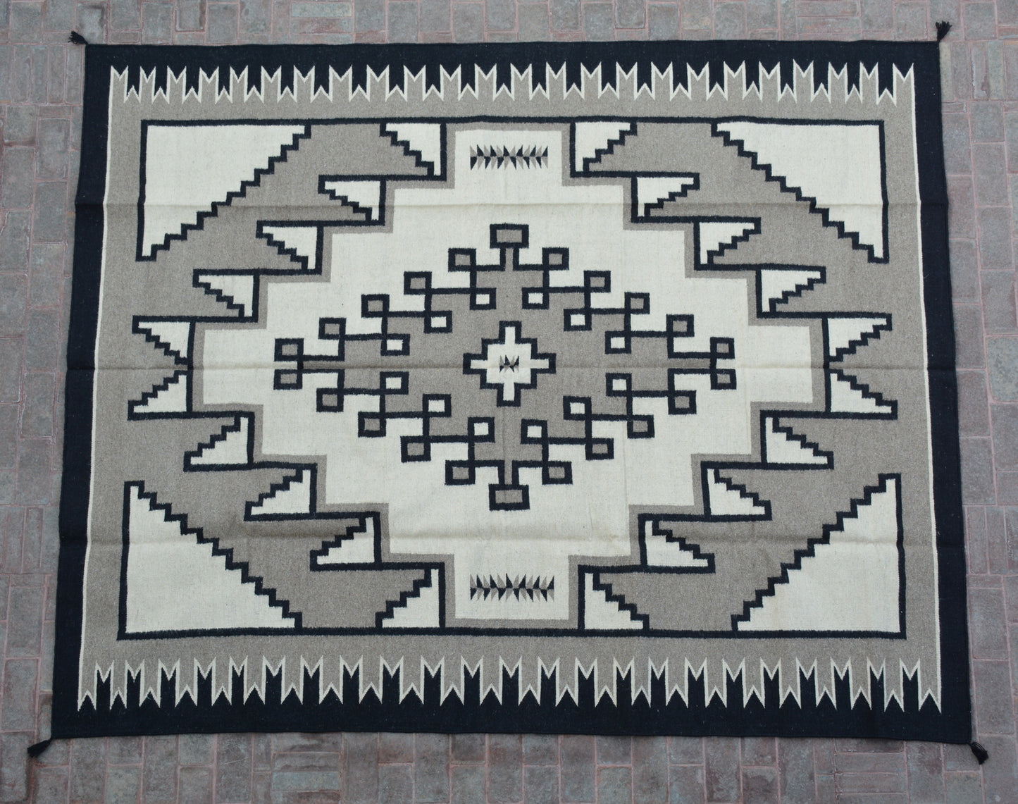 Navajo Dhurrie Patterned Wool Rugs  - Multi Coloured 8 x 10