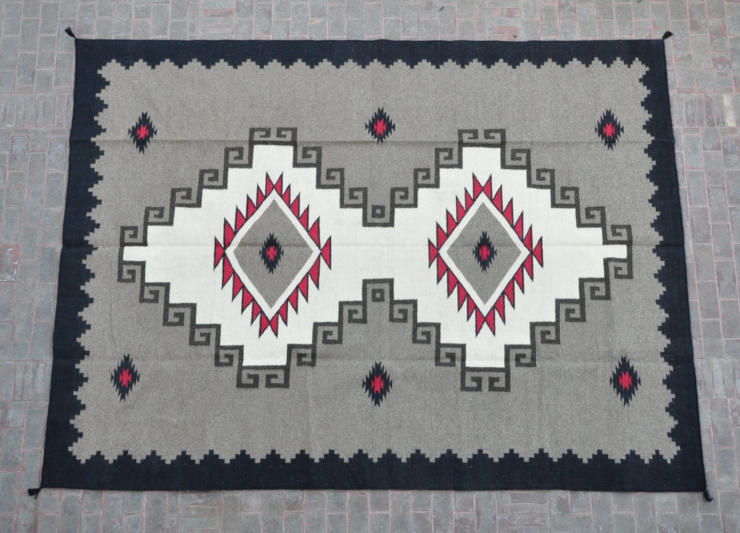 Navajo Dhurrie Patterned Wool Rugs  - Multi Coloured 9 x 12