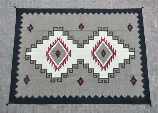 Navajo Dhurrie Patterned Wool Rugs  - Multi Coloured 9 x 12