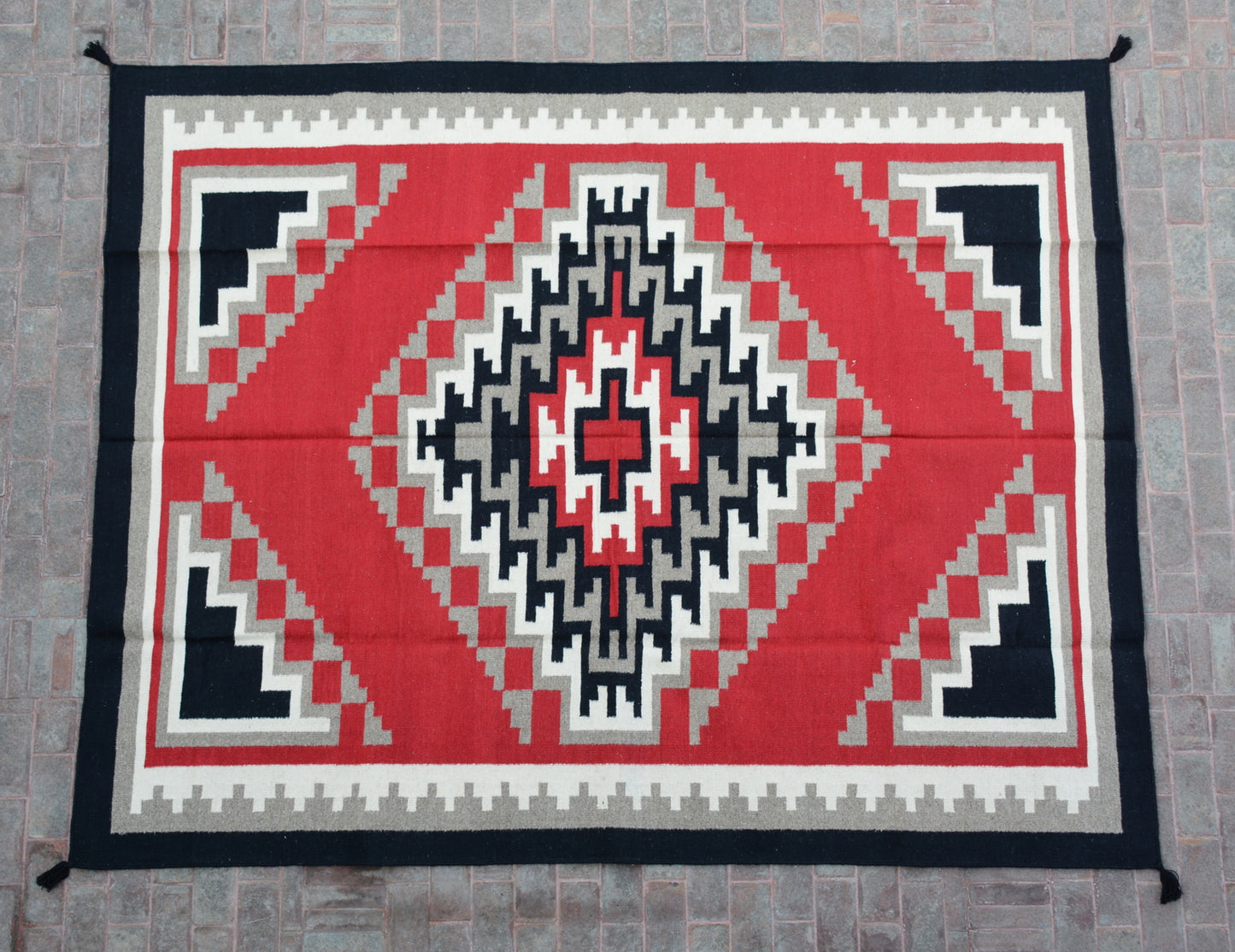 Navajo Dhurrie Patterned Wool Rugs  - Multi Coloured 8 x 10