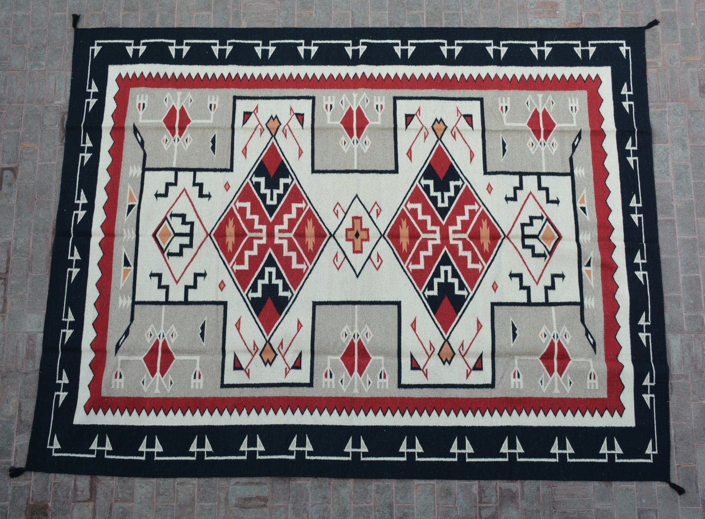 Navajo Dhurrie Patterned Wool Rugs  - Multi Coloured 9 x 12