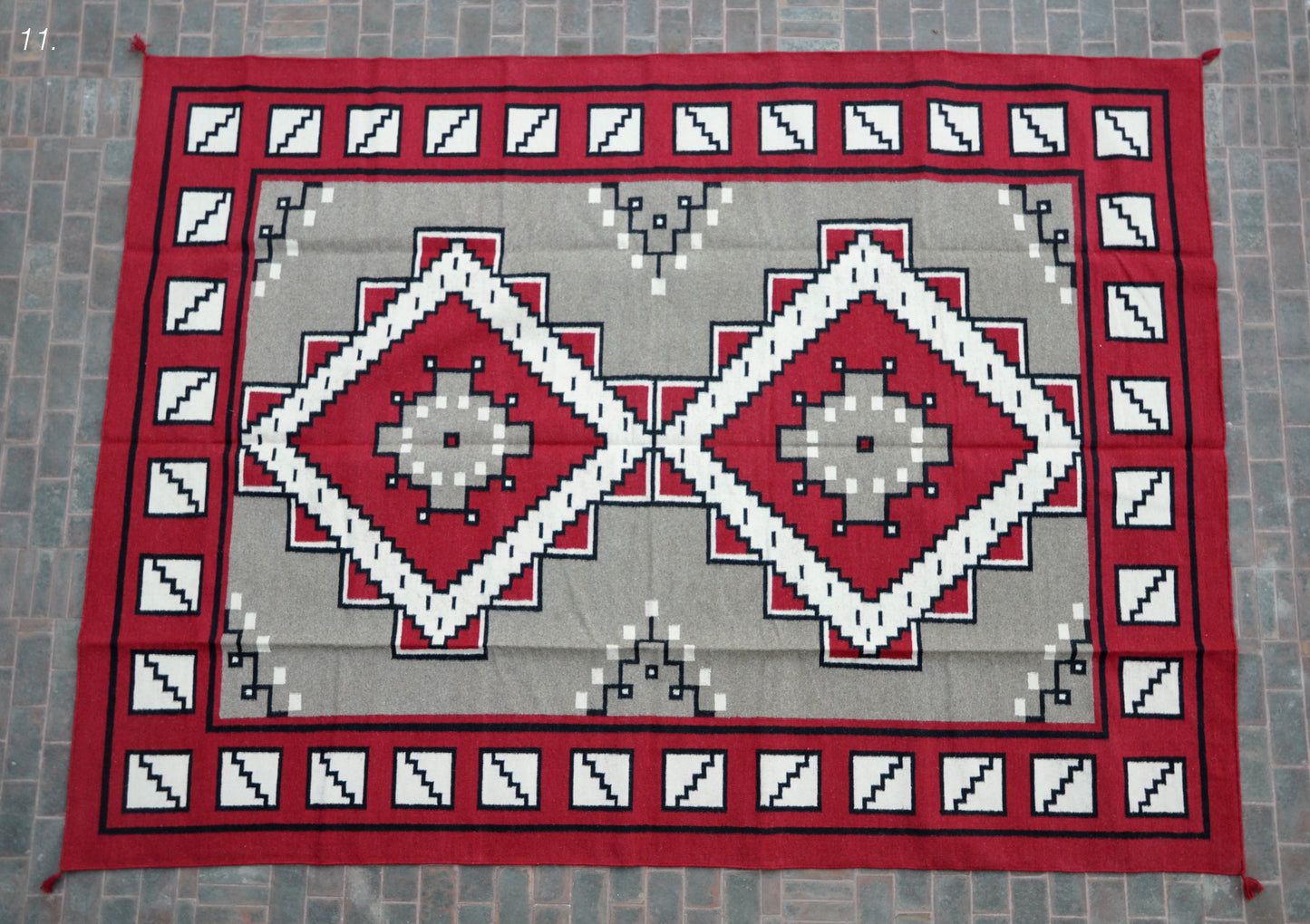 Navajo Dhurrie Patterned Wool Rugs  - Multi Coloured 9 x 12