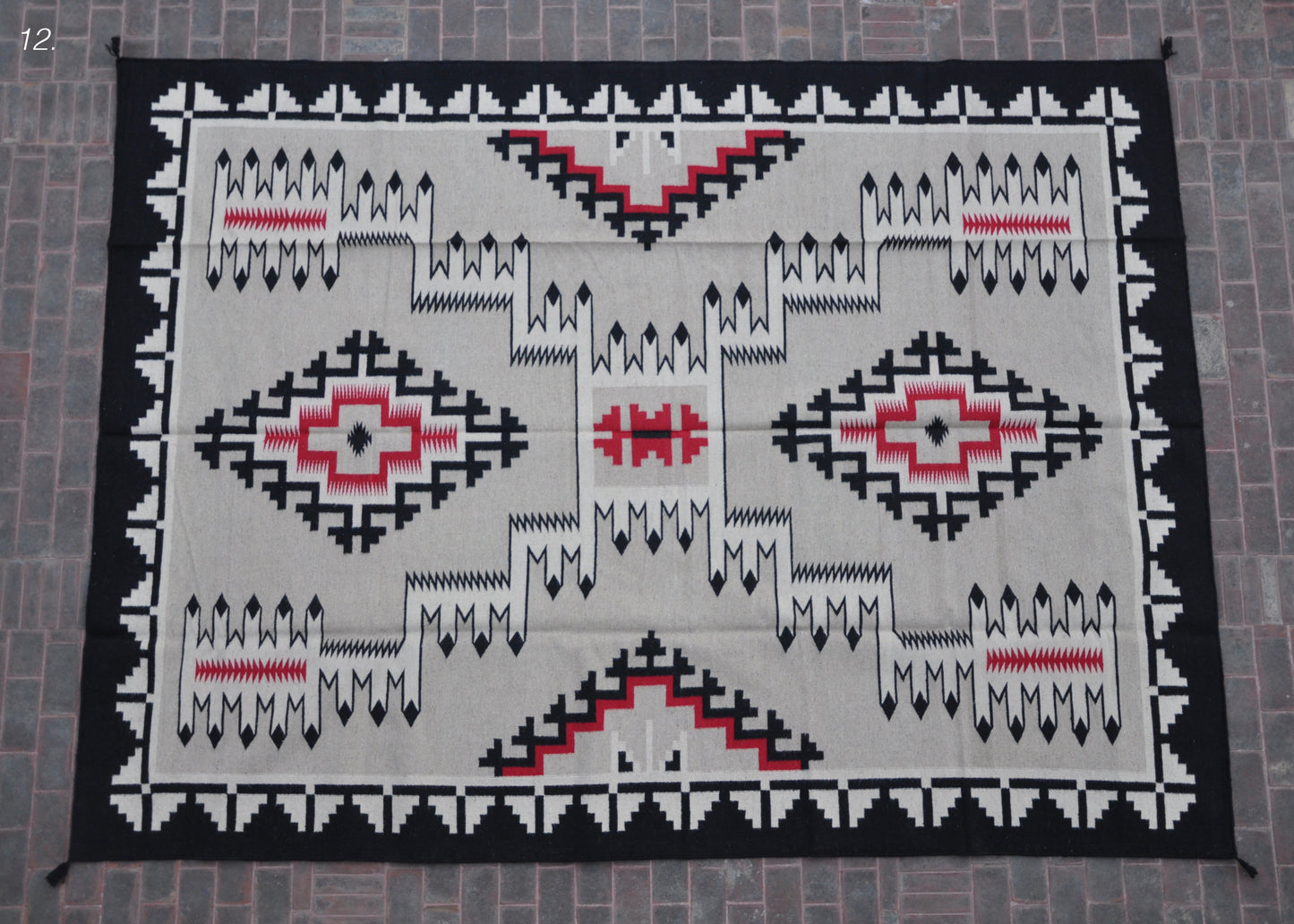 Navajo Dhurrie Patterned Wool Rugs  - Multi Coloured 9 x 12