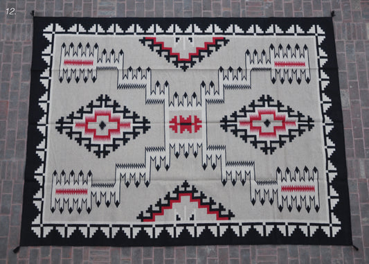 Navajo Dhurrie Patterned Wool Rugs  - Multi Coloured 9 x 12