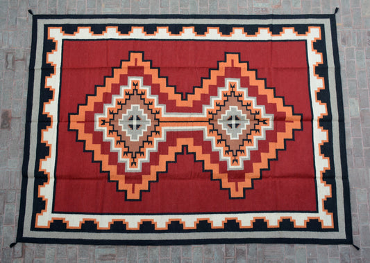 Navajo Dhurrie Patterned Wool Rugs  - Multi Coloured 9 x 12