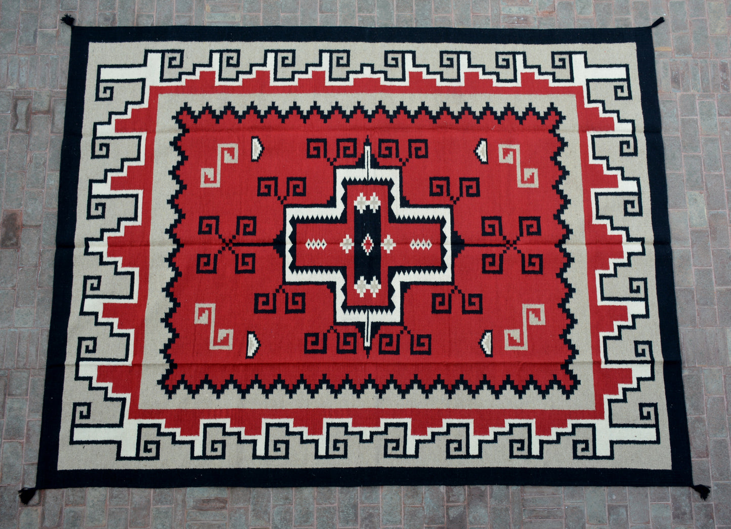 Navajo Dhurrie Patterned Wool Rugs  - Multi Coloured 9 x 12