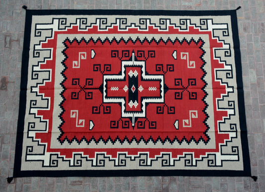 Navajo Dhurrie Patterned Wool Rugs  - Multi Coloured 9 x 12