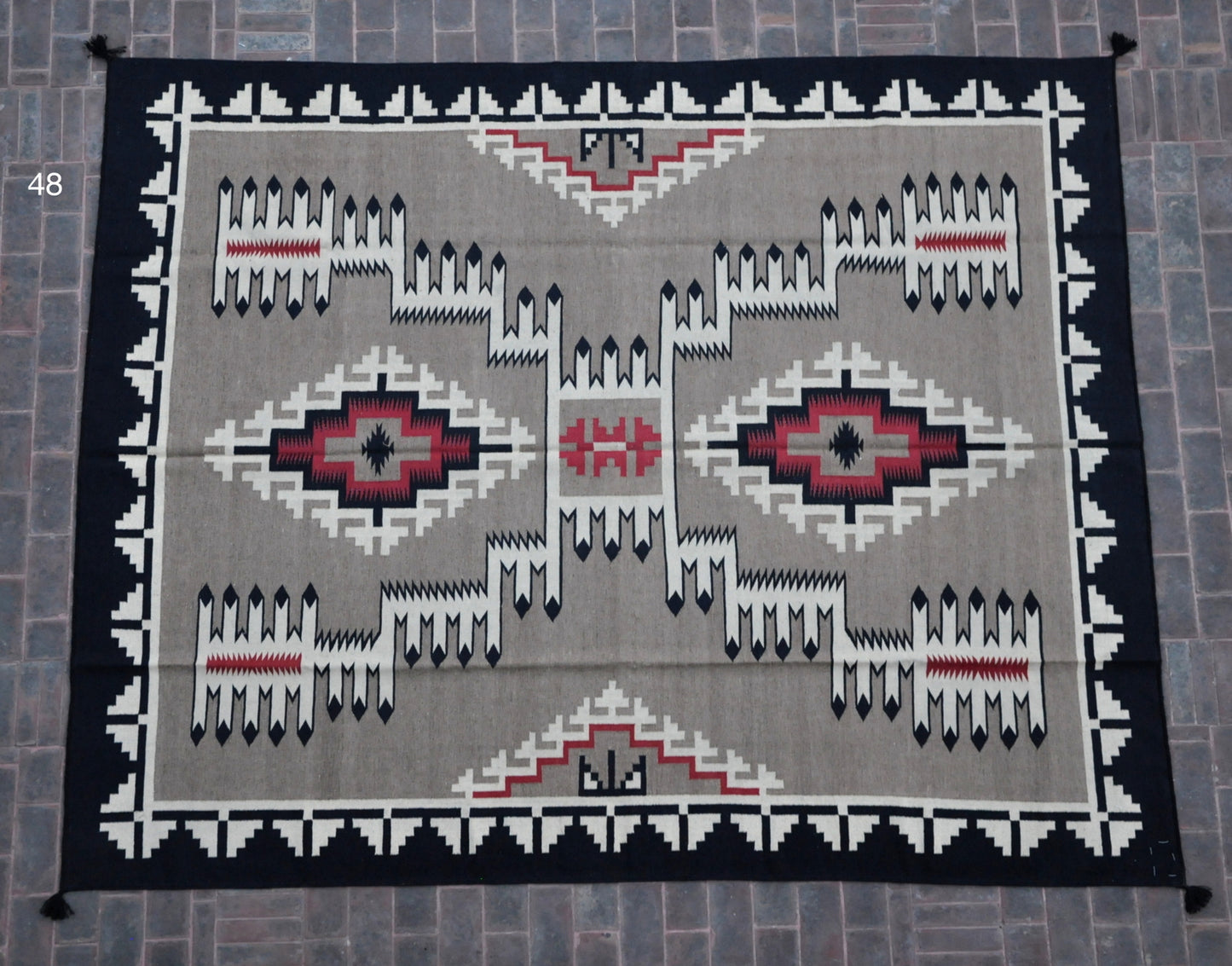 Navajo Dhurrie Patterned Wool Rugs  - Multi Coloured 8 x 10