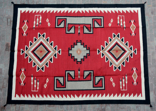 Navajo Dhurrie Patterned Wool Rugs  - Multi Coloured 9 x 12