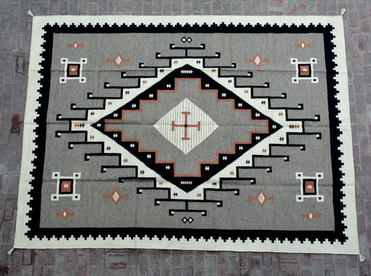 Navajo Dhurrie Patterned Wool Rugs  - Multi Coloured 9 x 12