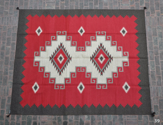 Navajo Dhurrie Patterned Wool Rugs  - Multi Coloured 8 x 10