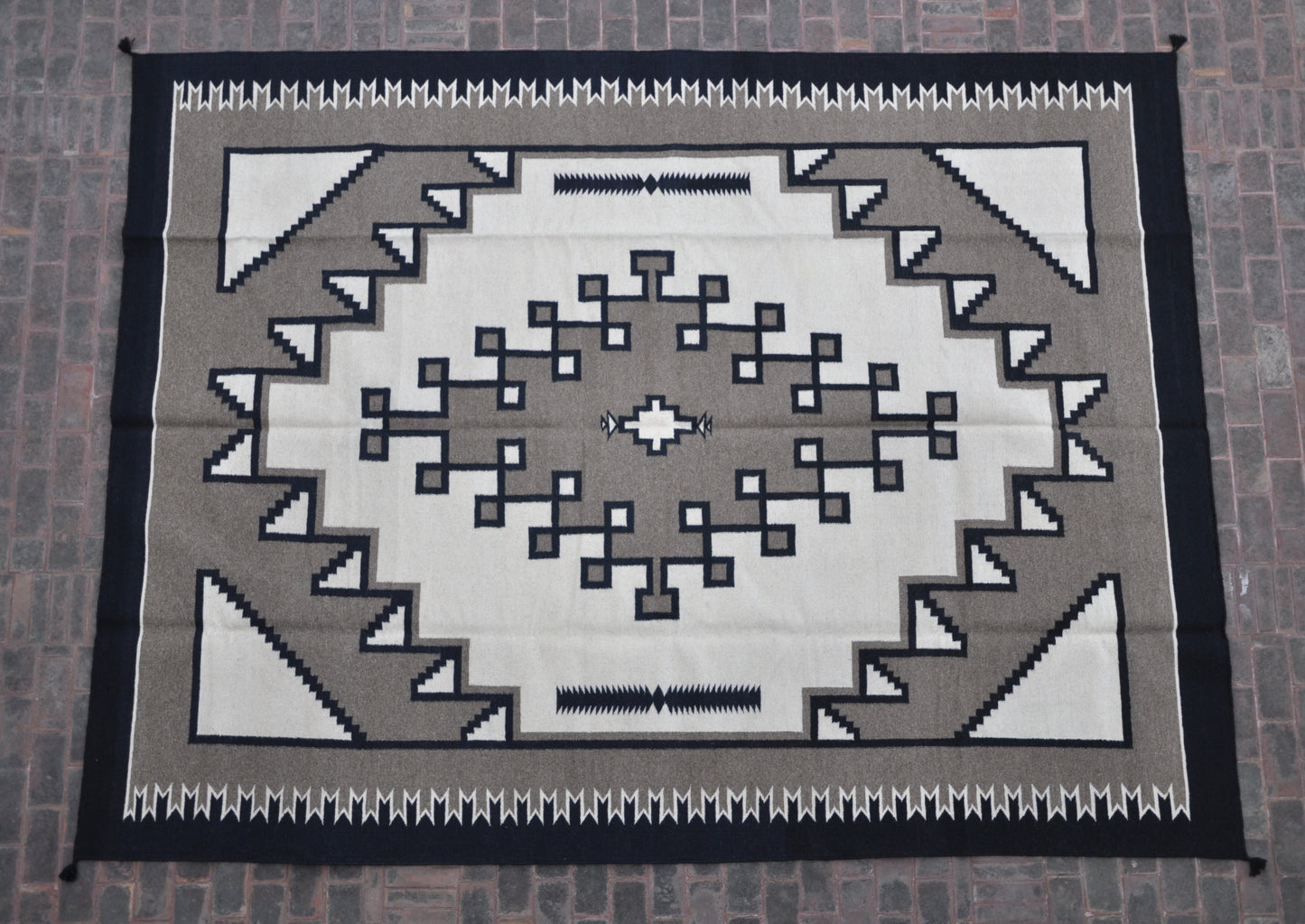 Navajo Dhurrie Patterned Wool Rugs  - Multi Coloured 9 x 12