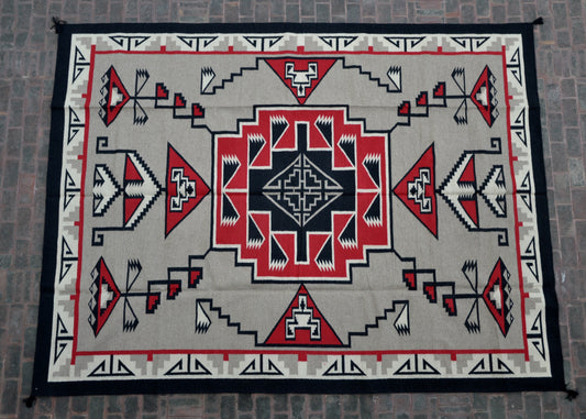 Navajo Dhurrie Patterned Wool Rugs  - Multi Coloured 9 x 12