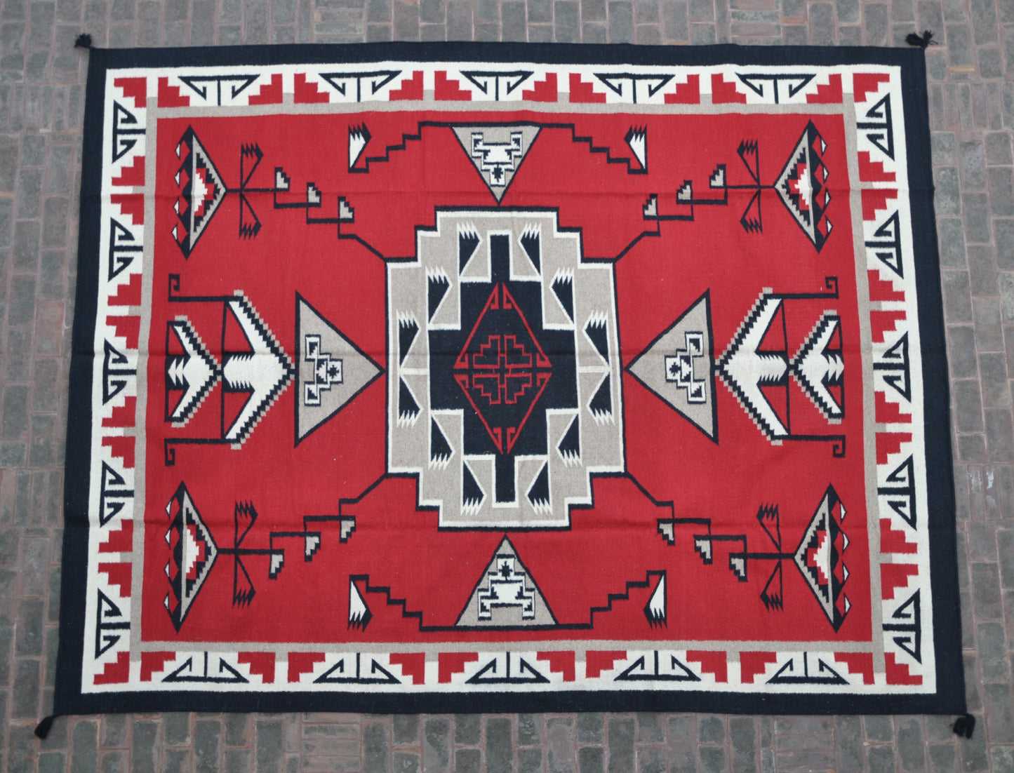 Navajo Dhurrie Patterned Wool Rugs  - Multi Coloured 9 x 12