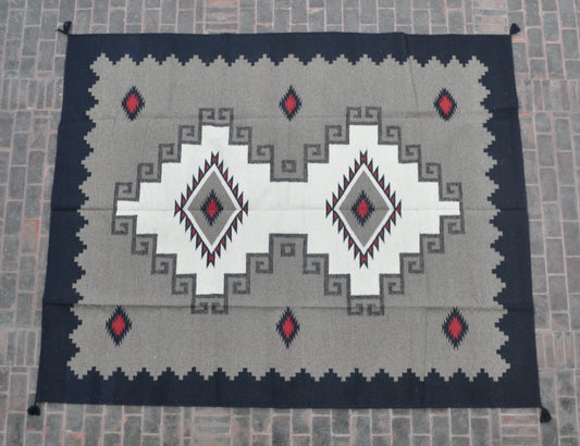 Navajo Dhurrie Patterned Wool Rugs  - Multi Coloured 8 x 10