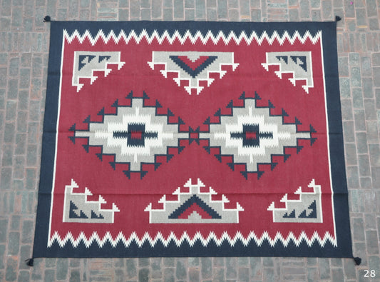 Navajo Dhurrie Patterned Wool Rugs  - Multi Coloured 8 x 10