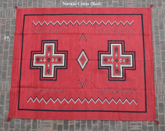 Navajo Dhurrie Patterned Wool Rugs  - Multi Coloured 8 x 10