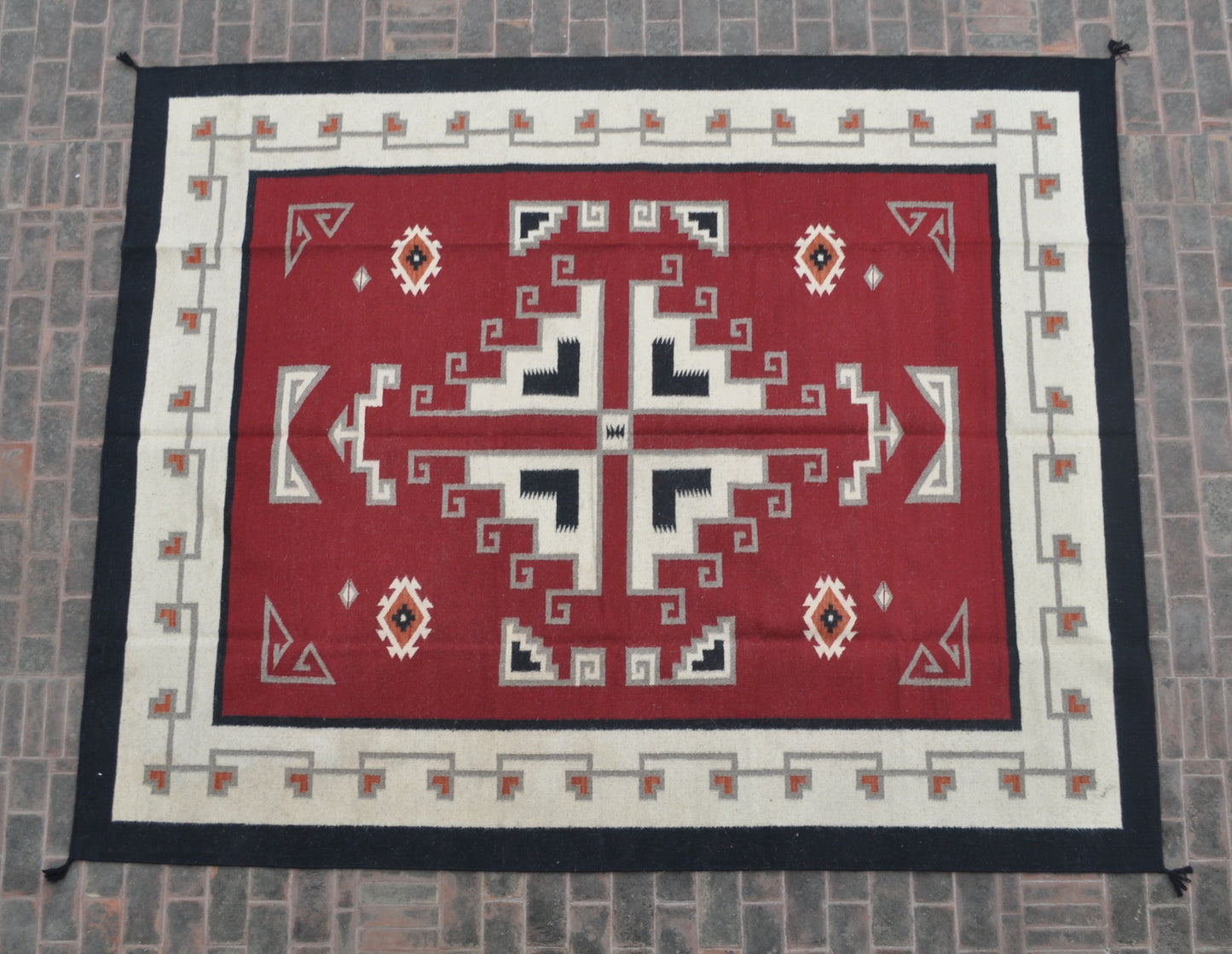 Navajo Dhurrie Patterned Wool Rugs  - Multi Coloured 8 x 10