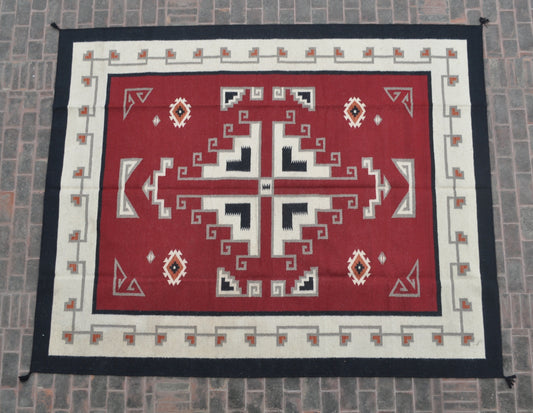 Navajo Dhurrie Patterned Wool Rugs  - Multi Coloured 8 x 10