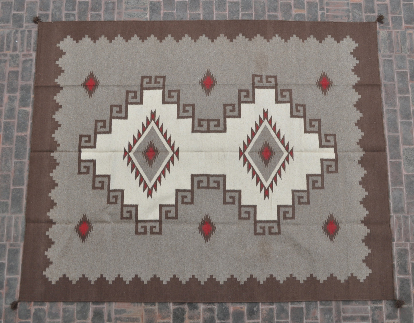 Navajo Dhurrie Patterned Wool Rugs  - Multi Coloured 8 x 10