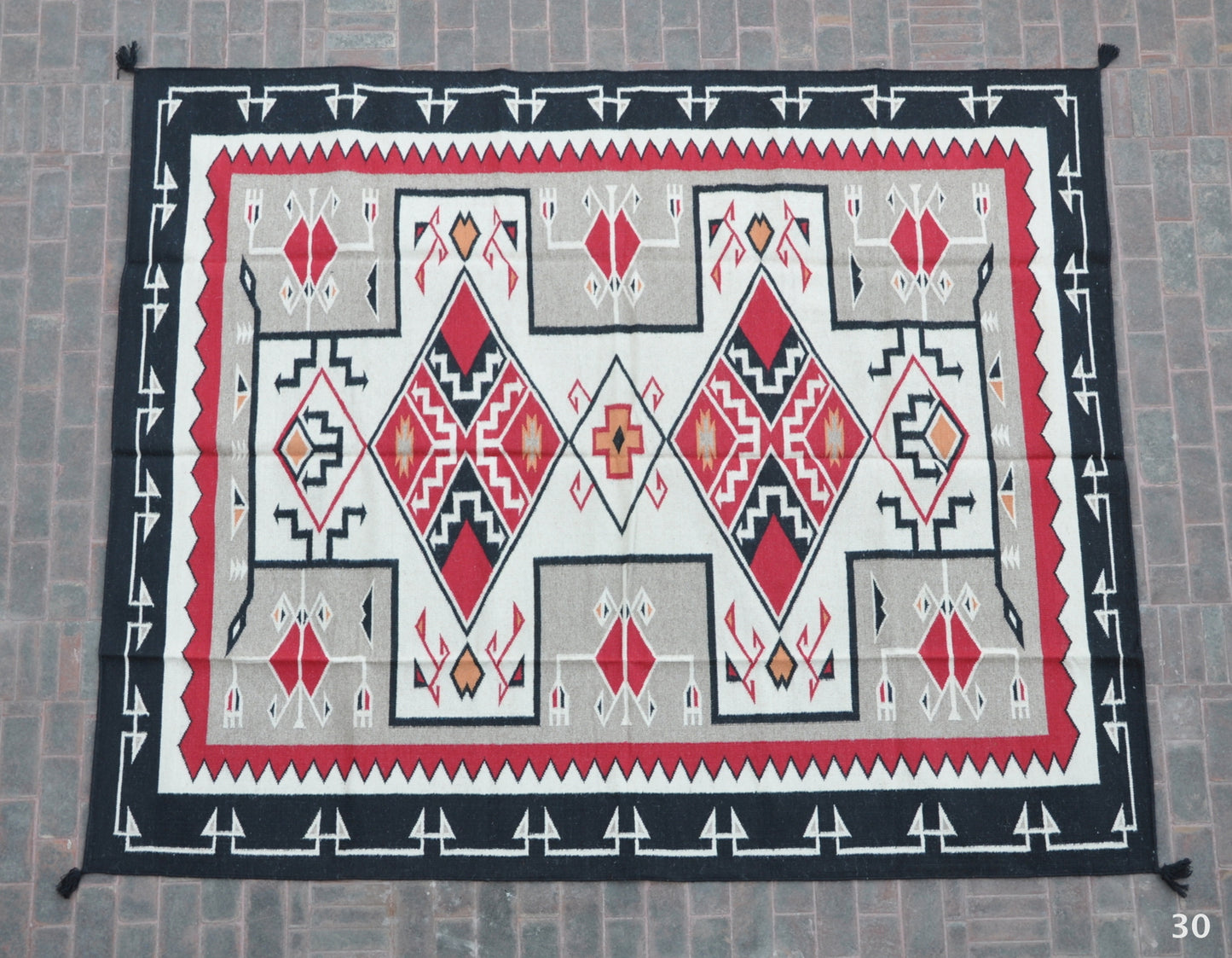 Navajo Dhurrie Patterned Wool Rugs  - Multi Coloured 8 x 10