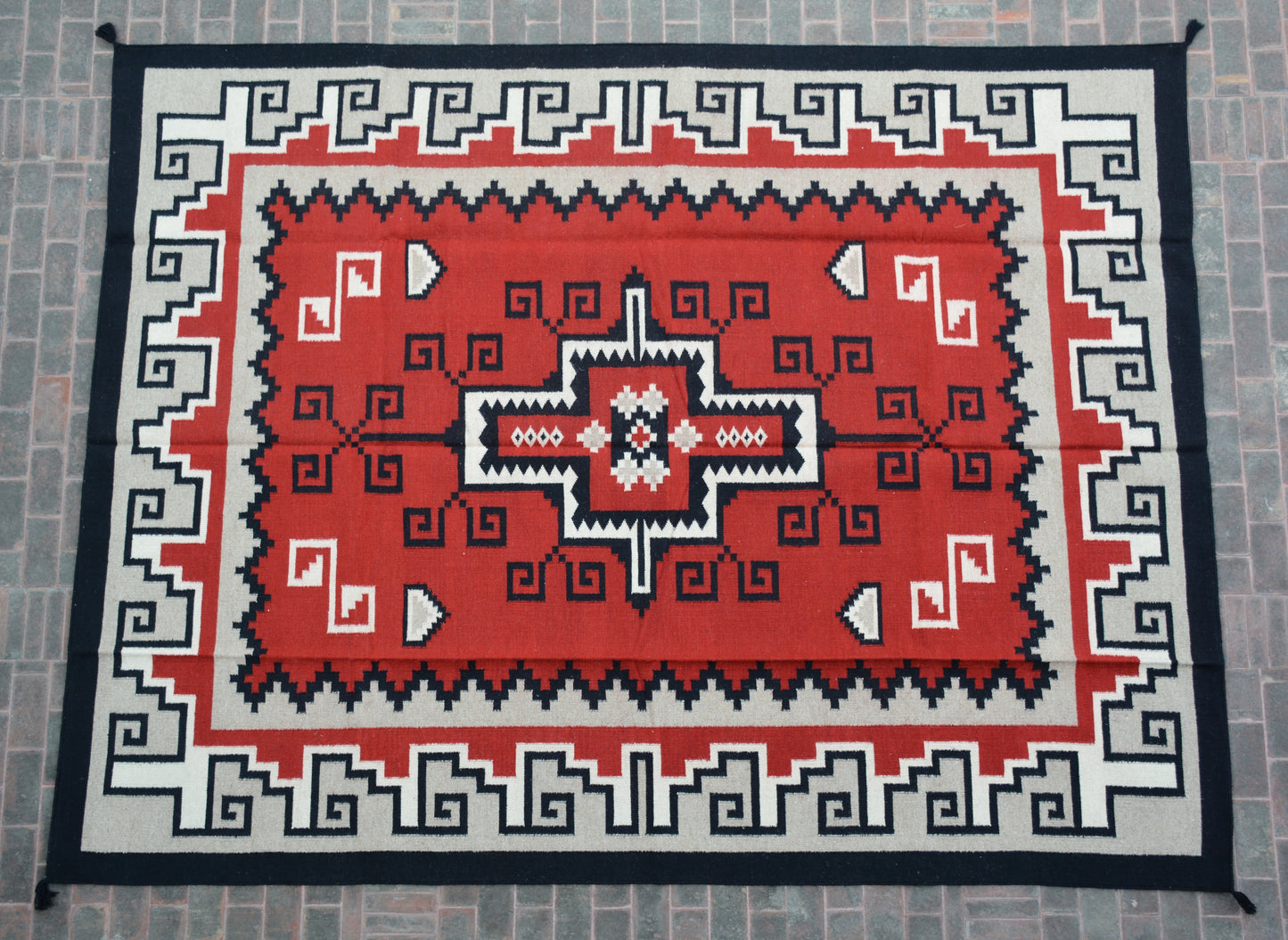 Navajo Dhurrie Patterned Wool Rugs  - Multi Coloured 9 x 12