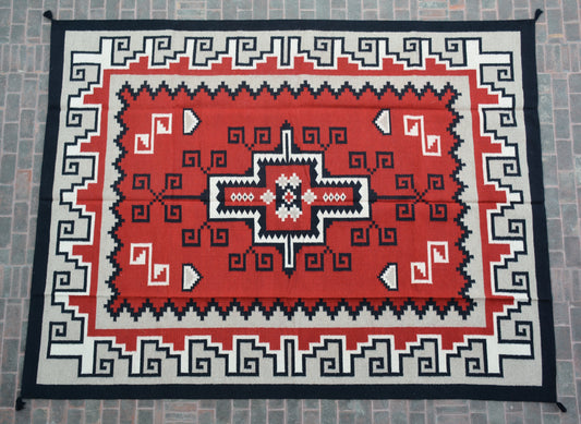 Navajo Dhurrie Patterned Wool Rugs  - Multi Coloured 9 x 12