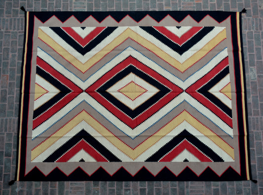 Navajo Dhurrie Patterned Wool Rugs  - Multi Coloured 9 x 12