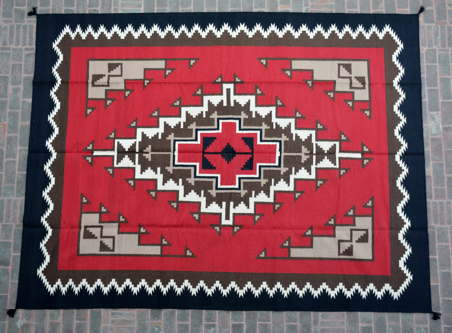 Navajo Dhurrie Patterned Wool Rugs  - Multi Coloured 9 x 12