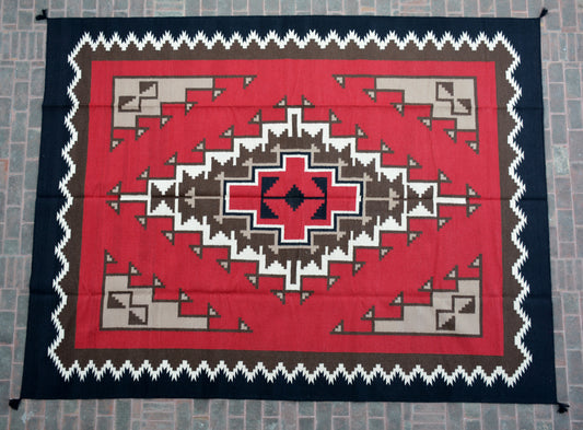 Navajo Dhurrie Patterned Wool Rugs  - Multi Coloured 9 x 12