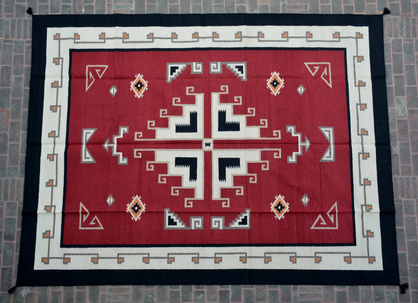 Navajo Dhurrie Patterned Wool Rugs  - Multi Coloured 9 x 12