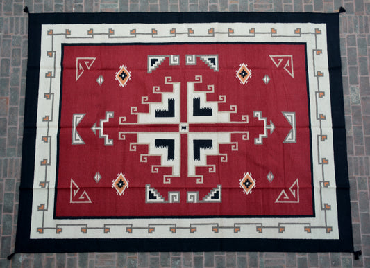 Navajo Dhurrie Patterned Wool Rugs  - Multi Coloured 9 x 12