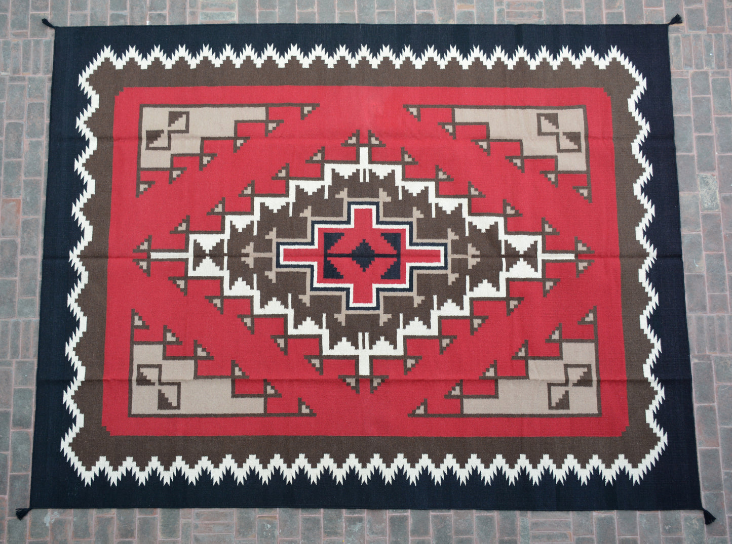 Navajo Dhurrie Patterned Wool Rugs  - Multi Coloured 9 x 12