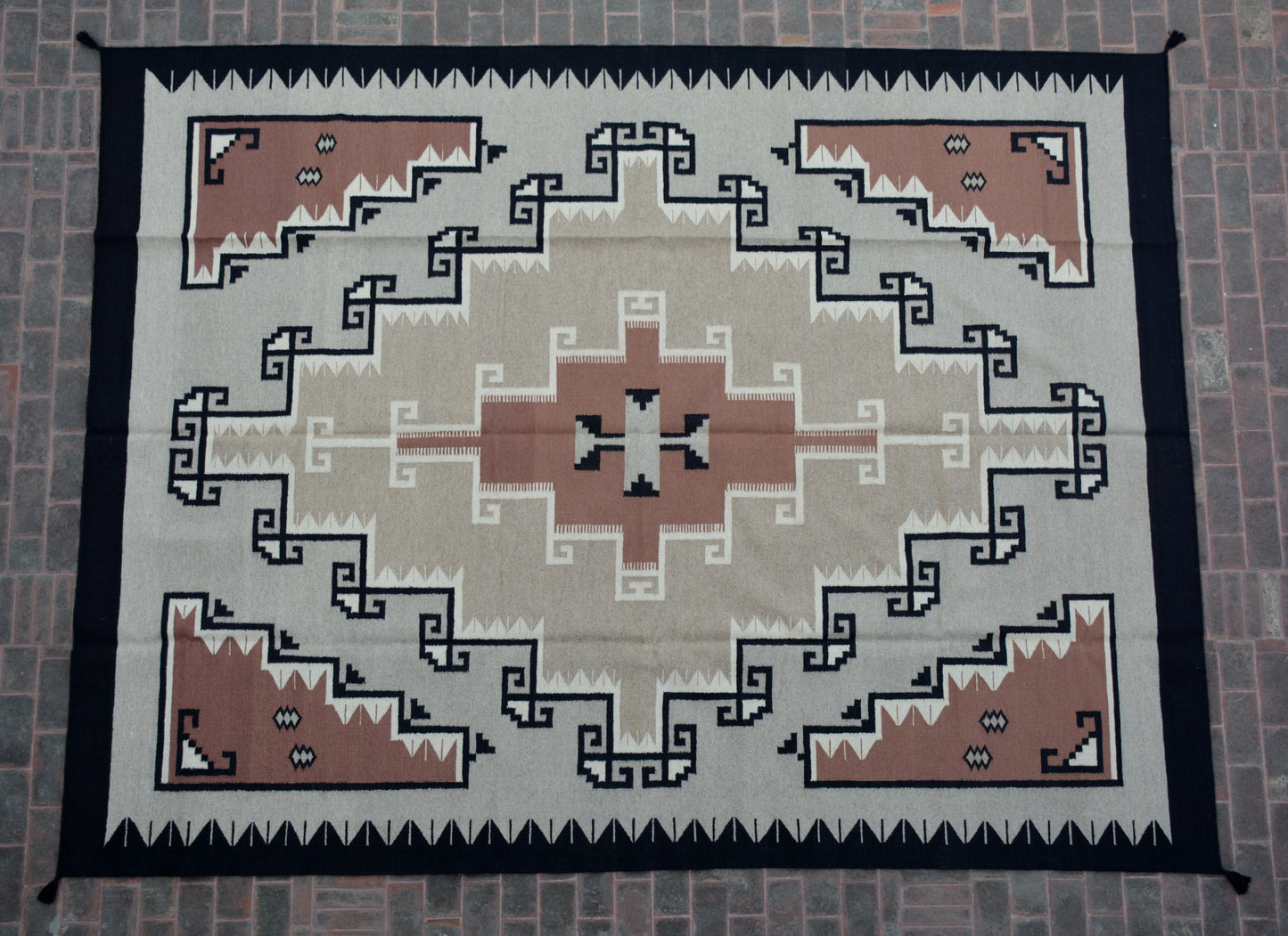 Navajo Dhurrie Patterned Wool Rugs  - Multi Coloured 9 x 12