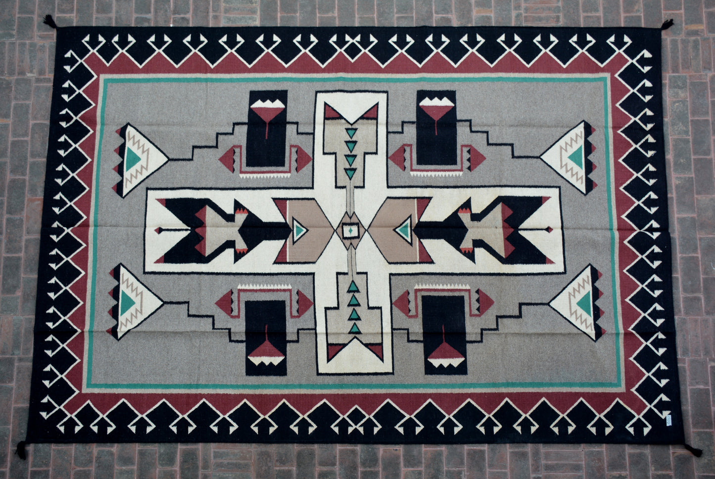 Navajo Dhurrie Patterned Wool Rugs  - Multi Coloured 9 x 12