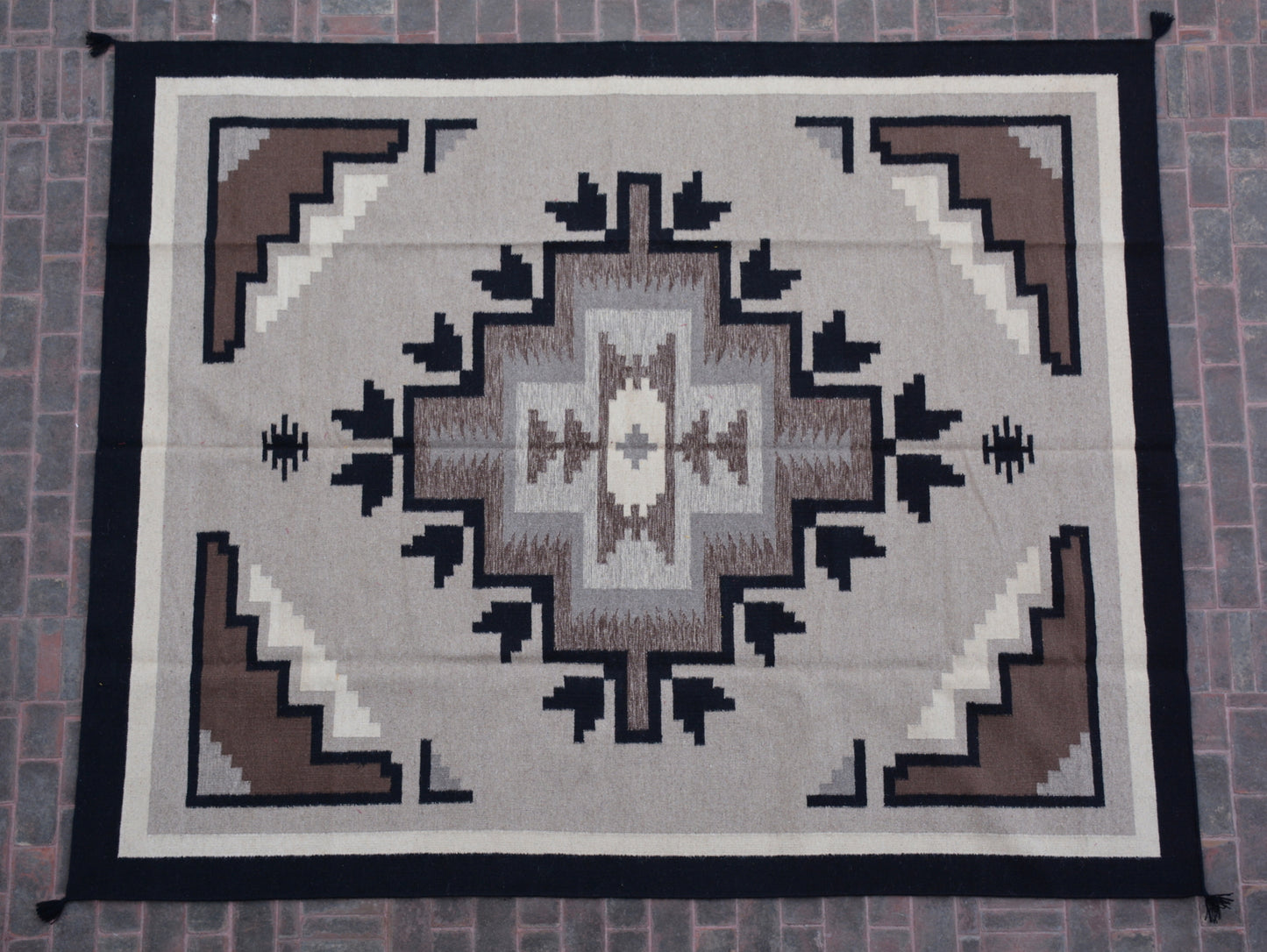 Navajo Dhurrie Patterned Wool Rugs  - Multi Coloured 8 x 10