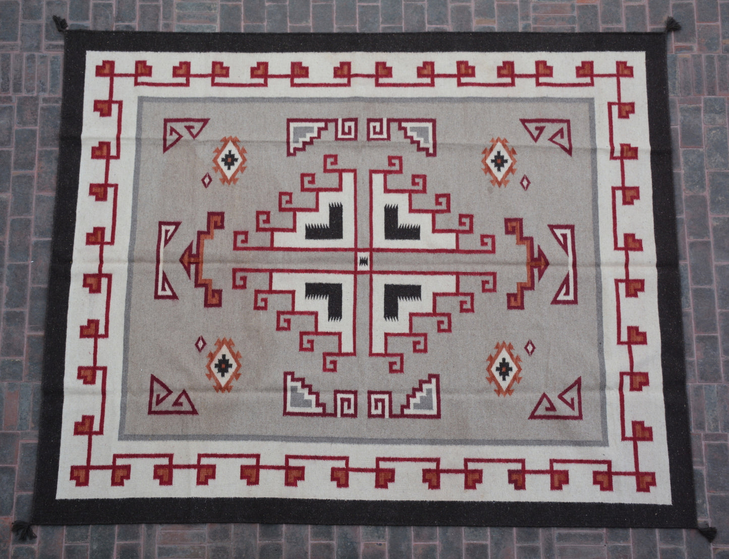 Navajo Dhurrie Patterned Wool Rugs  - Multi Coloured 8 x 10